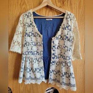 Gorgeous Darling London Boho Women's Button Up Lace Top S 100% Cotton Blouse